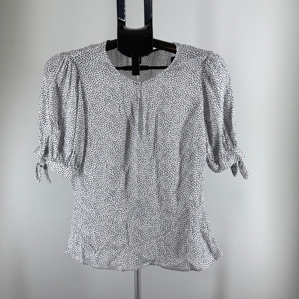 Banana Republic Polka Dot Puff Sleeve Blouse White Black Keyhole Neck Small